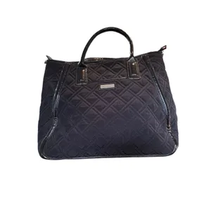 Vera Bradley Black Quilted Microfiber Tote‎ Bag Patent Trim Colorful Leaf Lining thumbnail 8