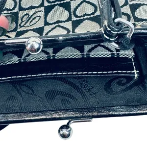 Brighton Kisslock Heart Purse‎ Mini Shoulder Bag Black Silver Checkered Y2K thumbnail 7