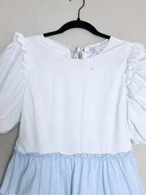 English Factory Colorblock Tiered Ruffled Mini Dress M Blue White Ombre Ruffle thumbnail 7