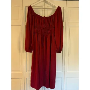 Amazon Satin red tie bust puff sleeve milkmaid midi dress M thumbnail 2