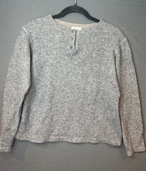 Vintage J.Crew Women M Wool Cotton Henley Sweater Made Italy Gray Academia thumbnail 1