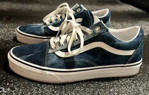 Womens 10 Vans Old Skool Acid Wash Denim Lowtop Skate Shoes- Blue/White thumbnail 1