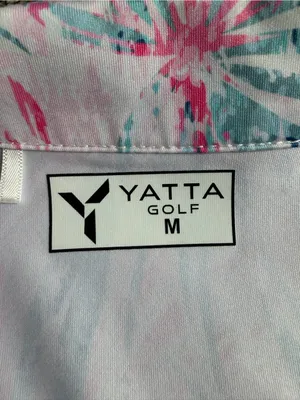 Yatta Golf Women’s M Pink Teal Tropical Palm Print Polo Shirt 19/24 Logo thumbnail 3