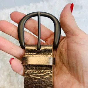 Fossil Gold Silver Wide Leather Belt Sz Medium thumbnail 10