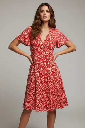 Red floral dress size M thumbnail 2