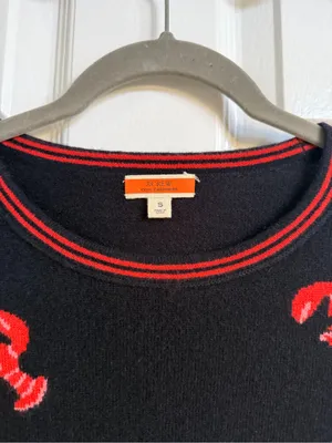 J.Crew 100% Cashmere Flying Lobster Sweater Navy Red Size S thumbnail 4