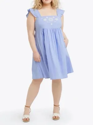 Draper James Maddie Embroidered Babydoll Dress in Blue Stripe XL NEW NWT thumbnail 11