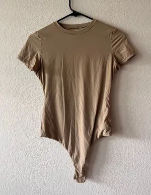 Pumiey Smoke Cloud Pro Bodysuit Brown Nude Short Sleeve Crew Neck Thong thumbnail 1