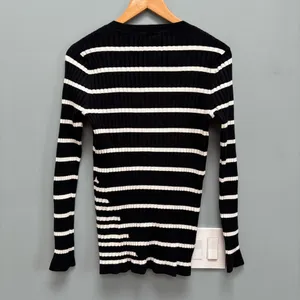 T by Alexander Wang Black Ivory Striped Fitted Rib Pullover Medium thumbnail 7