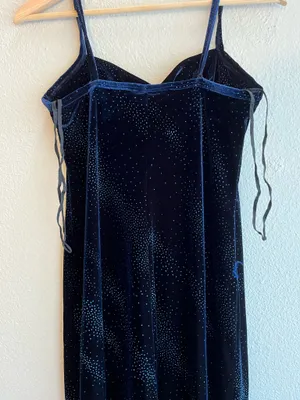 90s Y2K Navy Blue Velvet Formal Dress thumbnail 6