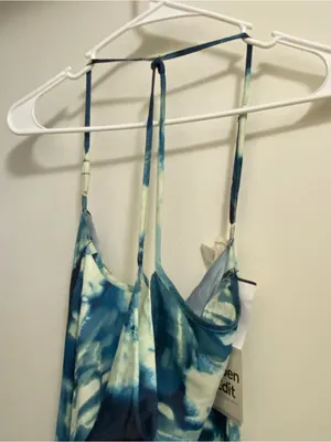 Open Edit XS 34” Womens Tank Maxi Slip Dress Blue White Abstract Floral New NWT thumbnail 2
