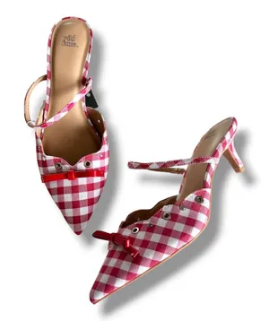 Wild Fable Lysandra Gingham Eyelet Kitten Heels Women's 8 Red & White Coquette thumbnail 1