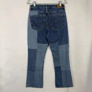 American Eagle 90s Bootcut Jeans Womens 4 Patchwork Multi Blue Denim Grunge thumbnail 4