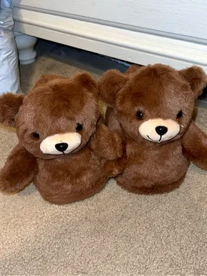 Amazon Brown Plush Bear Soft Slippers thumbnail 2
