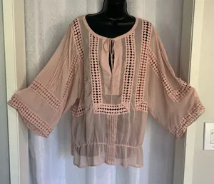 DANIEL RAINN Blush Pink Sheer Crochet Boho Tunic Sz: XL thumbnail 1