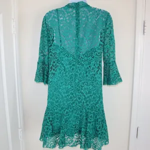 ZARA Lace Dress Sz XS Flower Patterns Green with matching slip thumbnail 3