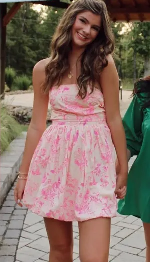 Olivaceous Pink Floral Strapless Sundress thumbnail 1