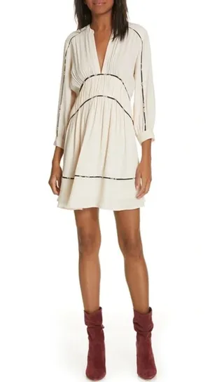 BA&SH Franny Floral Piping Fit & Flare Dress In Poudre thumbnail 1