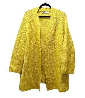 ZARA Chunky Knit Cardigan Sweater Oversized Mustard Yellow Open Front Sz Medium thumbnail 1