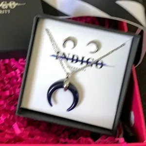 Indigo Authority Crescent Horn Necklace and Pierced Earrings Set thumbnail 1
