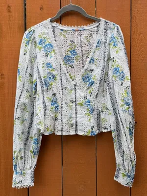 Free People Blossom Floral Eyelet Blouse thumbnail 1