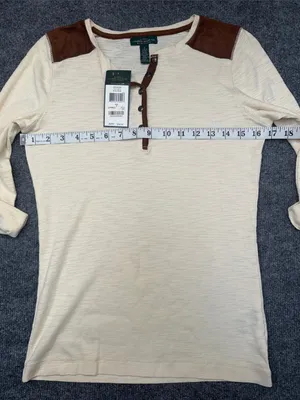 Ralph Lauren Cream Henley Top with Brown Shoulder Accents thumbnail 8