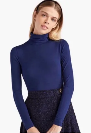 Hill‎ House The Luna Bodysuit Womens Size XS Navy Stretch turtleneck New thumbnail 1