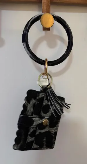 Black Patterned Wristlet Keychain with Tassel thumbnail 1