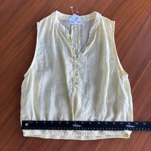 NWT Bella Dahl Linen Top XS Yellow Button Front Coastal Chic Cottage Preppy thumbnail 6
