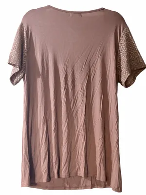 NWT Light Brown Lace Detail Embellished Stretch Knit Top thumbnail 2