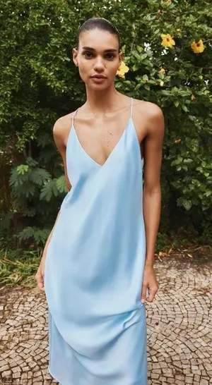 Zara Elegant Blue Satin Slip Dress evening wedding holiday thumbnail 10