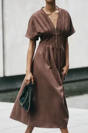 Anthropologie The Tobie Faux Suede Maxi Shirt Dress by Exquise, Size XS thumbnail 4