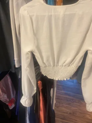 Altar'd State White Smocked-Hem Long Sleeve Top - Women by size small thumbnail 2