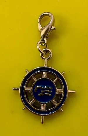 Nautical Ship Wheel Charm Pendant with Blue Enamel – Maritime Jewelry thumbnail 1