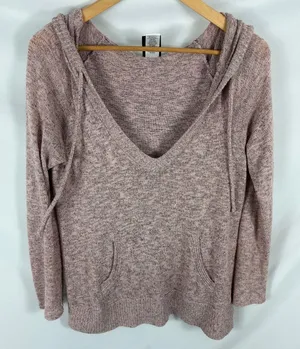 Bobeau Knit V Neck Light Pink Lightweight Hoodie Size Large thumbnail 1
