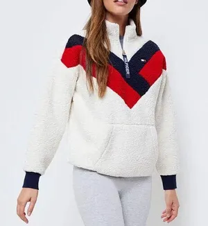 Tommy Hilfiger Women’s Chevron Fleece Sherpa Quarter zip Sweatshirt Jacket sz S thumbnail 1