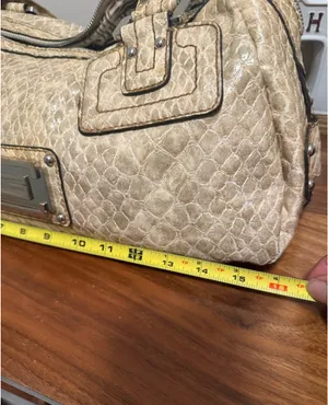 Guess Beige/Tan Textured Shoulder Bag with Metal Plaque thumbnail 14