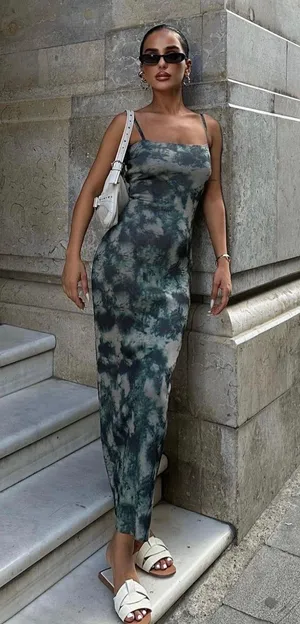 Zara dress midi fitted tie dye effect casual summer vacation thumbnail 4