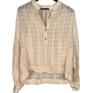 Zara Long Sleeve Oversized Flowing Loose Semi Sheer V Neck Blouse XS Soft Peach thumbnail 2
