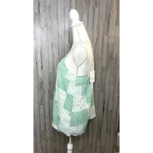 Heyson Women's Medium Floral Patchwork Tank Top Mint‎ Green Sleeveless V-Neck thumbnail 7
