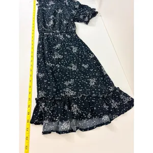 Rewind Womens L Black White Ditsy Floral Ruffle Hem Short Sleeve Mini Dress thumbnail 5