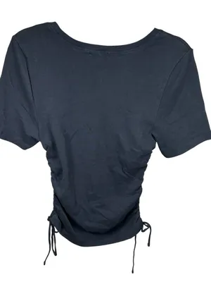 Good American Ruched Side Tee Minimalist Core Fitted Crop Top Black Sz 4 thumbnail 3