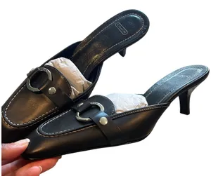 Coach Sheri Mules Womens 6.5 Black Leather Kitten Heel Square Toe Office Siren thumbnail 1