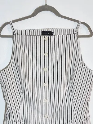 VICI Black and White Stripe Button Down Sleeveless Vest Style Top Sz Large NWOT thumbnail 2