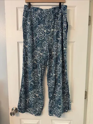 Maeve Navy and White Paisley Wide-Leg Pants thumbnail 4