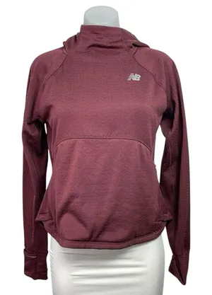 New Balance Women's Maroon Red Heat Green Hoodie Hooded Running Sweatshirt M thumbnail 1