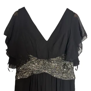 Unithorse Black Chiffon Flutter Sleeve Sequin Waist Slit Evening Formal Dress 12 thumbnail 3