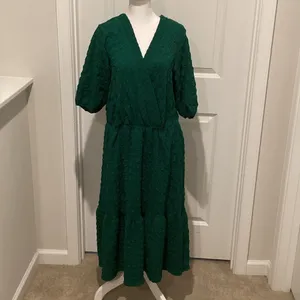 Ninety Deep Green Textured Midi Dress NWOT thumbnail 2
