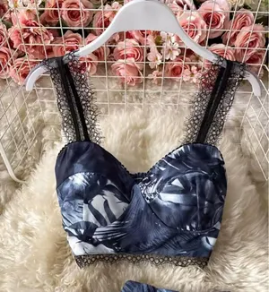 Navy blue floral two piece set Black thumbnail 2