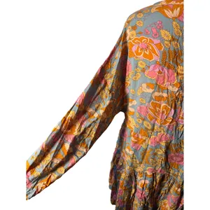 Entro Floral Mini Dress Womens Medium Blue Pink‎ Excellent Tiered Boho thumbnail 12